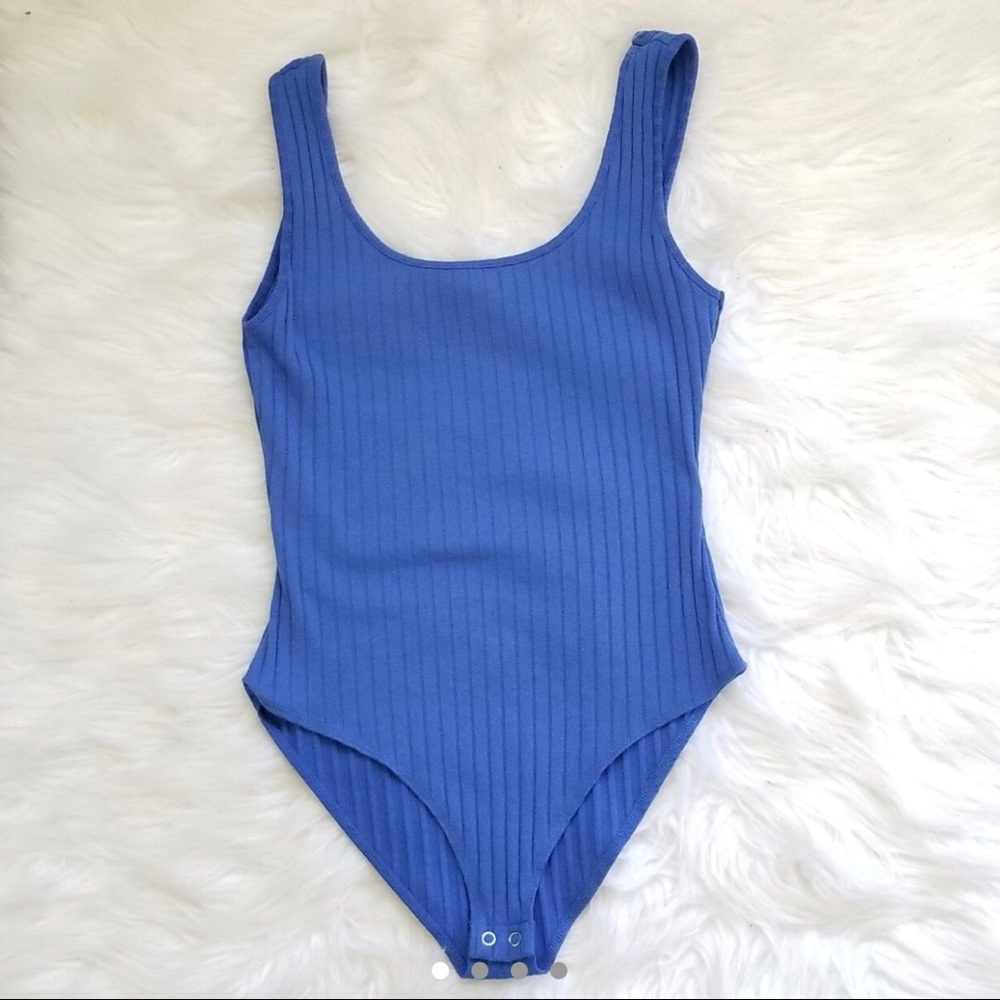 Blue ribbed bodysuit